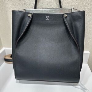 MCM Black Leather Tote with Silver Accents